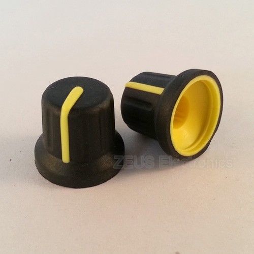 2 x Black Knob with Yellow Pointer for Potentiometer Hight 15 MM - Free Shipping