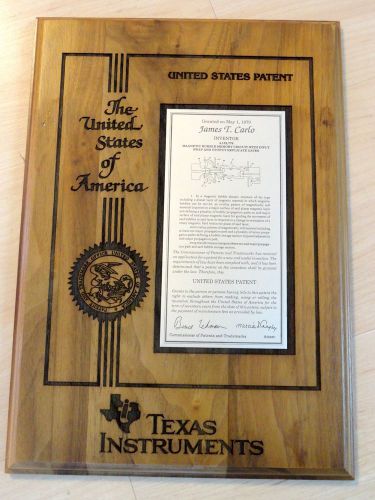 Patent Plaque Texas Instrument Magnetic Bubble Memory Circuit 1979