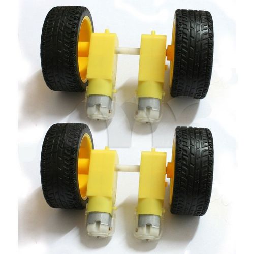 4 Pcs Smart Car Robot Plastic Tire Tyre Wheel + DC 6V Gear Motor Set for Arduino