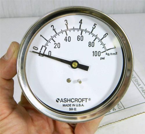 Ashcroft 564-01 4&#034; 100 psi pressure gauge new in box. brass fitting back mount for sale