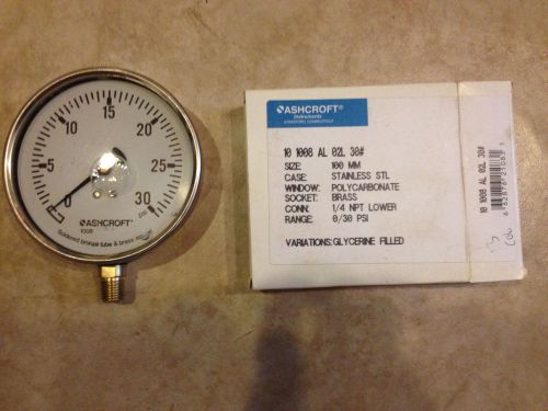 New ashcroft 10 1008 al 02l 30 0-30psi 4in face 1/4in npt pressure gauge d410360 for sale