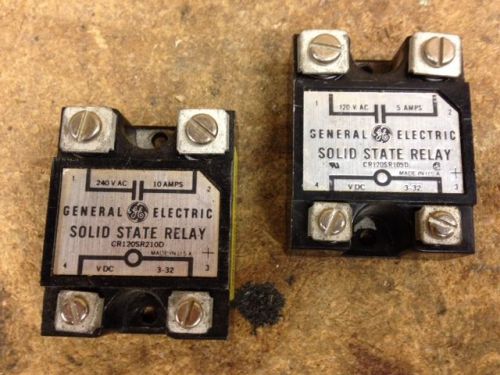 Two ge solid state relays, model cr120, (1) 240 vac - 10a, (1) 120 vac - 5a for sale