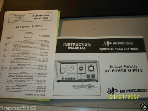 MANUAL B K PRECISION 1653 / 1655 AC ISOLATED VARIABLE POWER SUPPLY &amp;  SCHEMATIC