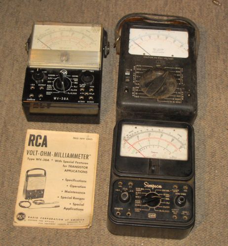 Simpson 260 model 6/RCA WV-38A/Bell Analog Voltage Meters for Parts