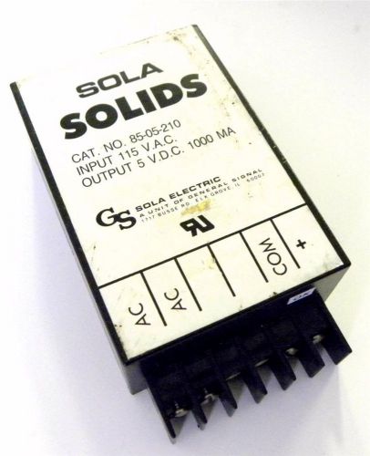SOLA SOLIDS POWER SUPPLY 115VAC INPUT 5 VDC OUTPUT MODEL 85-05-210