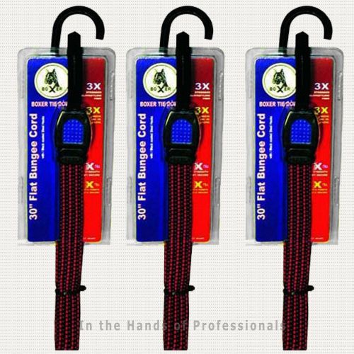 3/PC BOXER TOOLS 66285 30&#034; Flat Elastic HD Bungee Cord w/2 Steel Covered Hooks