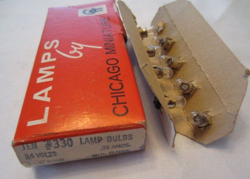 Box of 8 Chicago Miniature 330 CM330 Midget Flange Base Lamps Light Bulbs 14V