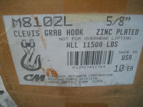 (10) Clevis Grab Hooks CM Columbus McKinnon M810ZL 5/8&#034;  ZINC PLATED