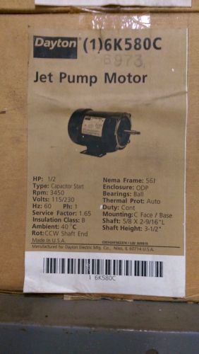 Dayton Electric 1/2HP Jet Pump Motor 6K580C
