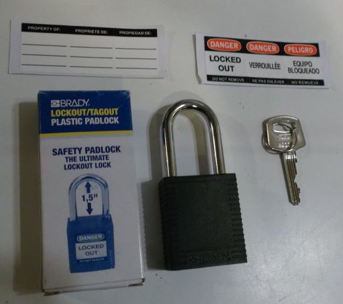 Brady lockout/tagout 71/40 safety padlock plastic black steel shackle 1 1/2&#034; for sale