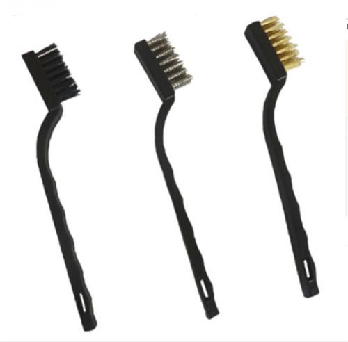 3pcs Handy Brush Stainless Steel Nylon Brass Wire Brushes Set Cleaning Rust Kit
