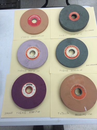 LOT OF (6) CARBORUNDUM GRINDING WHEELS - 7&#034; DIAMETER( 1/4&#034;-1&#034; THICK)