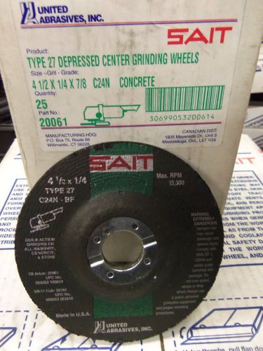 Box   25 united abrasives-sait 20061 depressed center wheel,  , 4.5x1/4x7/8, sc for sale
