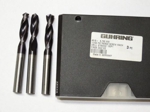3 guhring 11/32&#034; 8.730mm parabolic flute screw machine 130pt firex cobalt drills for sale