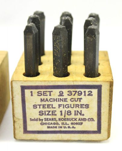 (9) Sears vintage Machine Cut Steel Hand Punch Die NUMBERS Stamp Set 1/8 in