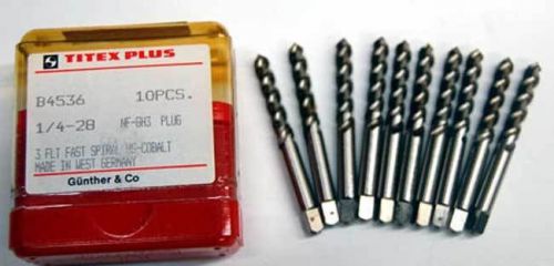 10 Pcs. Titex 1/4-28 GH3 B4536 Cobalt High Performance Fast Spiral Plug Taps