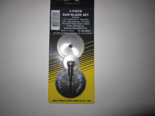 4 pc. Saw Blade Set with Mandrel 1/8&#034; Shank Fits Rotary Tools Woodworking Crafts