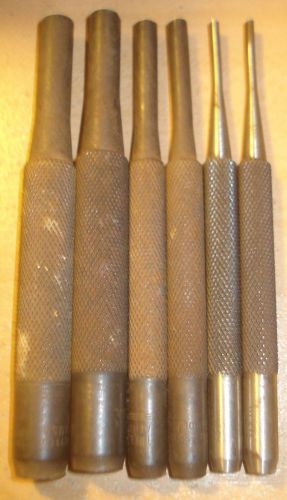 6 ASSORTED STARRETT PIN PUNCHES WITH KNURLED HANDLES USA