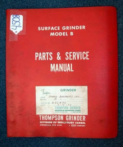 Thompson Grinder Parts &amp; Service Manual Surface Grinder