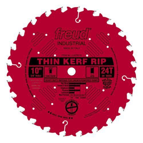 Freud LU87R010 10-Inch 24-Tooth FTG Thin Kerf Ripping Saw Blade with 5/8-Inch Ar