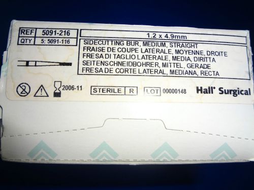 Hall linvatec 5091-216 sidecutting bur, medium straight 1.2x4.8mm  1 box 5 each for sale
