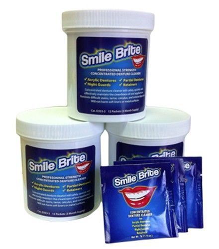 SMILE BRITE DENTURE, RETAINER, NIGHT GAURD CLEANER- 3 MONTH SUPPLY OF PACKETS