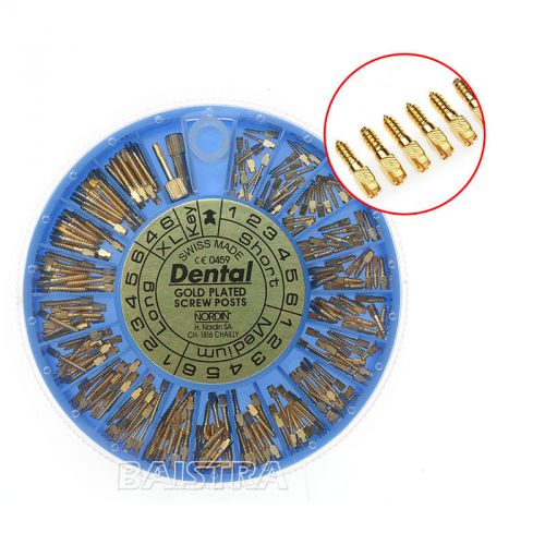 240pcs new  Dental mix SSConical Nordin Screw Posts Kits Refills 24K Gold Plated