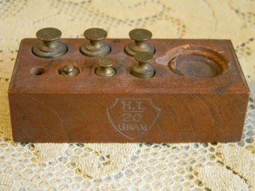 Vintage Small H. T. Scale Weight Set-Wood Case