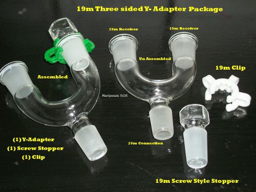 DUAL ADAPTER Y - 3 SIDED LAB GLASS ADAPTER TWO RECEIVERS ONE CONNECTION