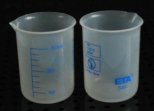 Set of  2 - 50 mL ETA 544 Plastic Graduated Beaker - Student Science Lab