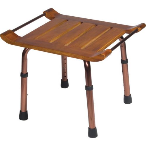 Adjustable height teak bath bench stool for sale