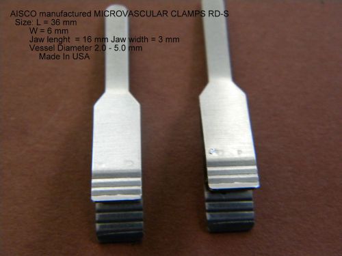 MICROVASCULAR CLAMPS RD- S S&amp;T PATTERN PLASTIC SURGERY 2 SINGLE CLAMPS SET