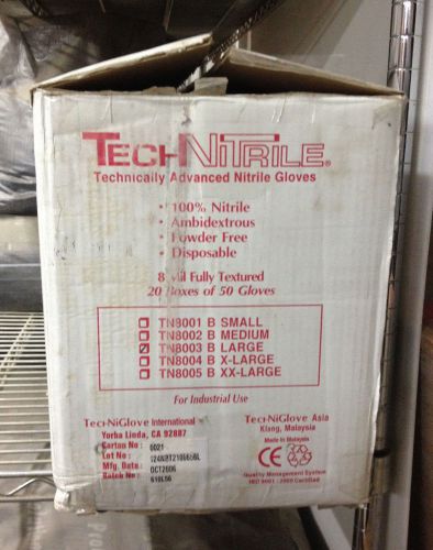 17 boxes TECHNITRILE TN8003B Disposable Nitrile Gloves, New in Open Case