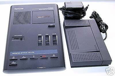 Olympus pearlcorder t1000 microcassette transcriber with pedal and new headset for sale
