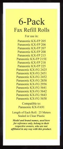 6-pack KX-FA91 Fax Film Refill Rolls for Panasonic KX-FG2425 KX-FG2451 KX-FG2452