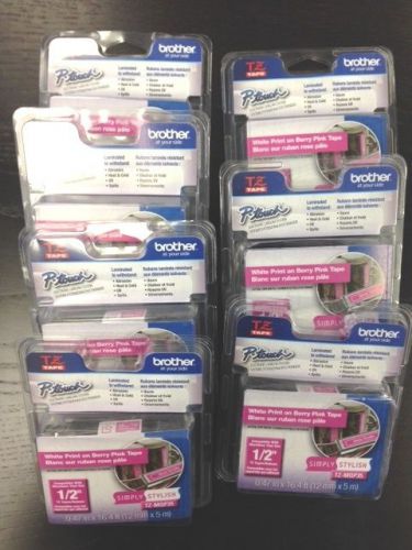 Set of (7) brother p-touch 1/2&#034; berry pink tape tz-mqp35 for sale