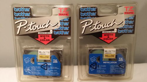 2 Brother P-Touch TZ-641 Black Print on Yellow Tape 3/4&#034; 18MM