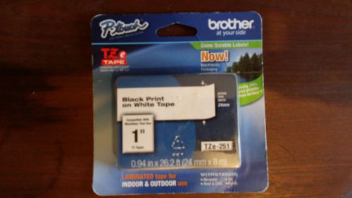 NEW Brother P-Touch TZe Tape Black Print on White Tape 1 inch/24 mm Wide TZe-251