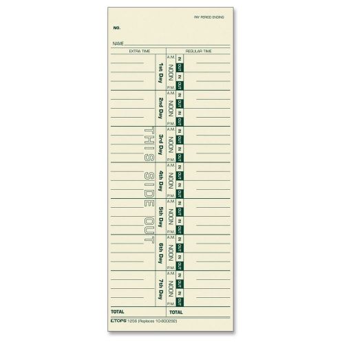 Tops 1256 regular/overtime weekly time cards, 3-1/2&#034;x9&#034;, 500/bx, manila for sale