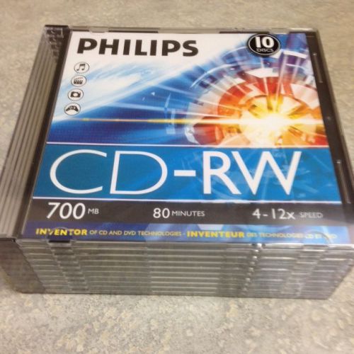 10-pk Philips 12x CD-RW Rewritable CD-R Blank Recordable CD Media Disk Free Ship