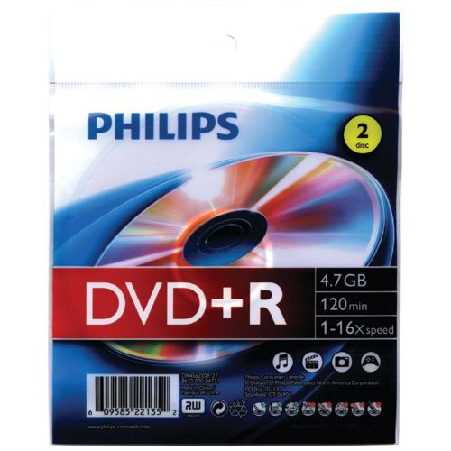 PHILIPS DR4S6Z02F/27 4.7GB 16x DVD+Rs with Foil Wrap, 2 pk