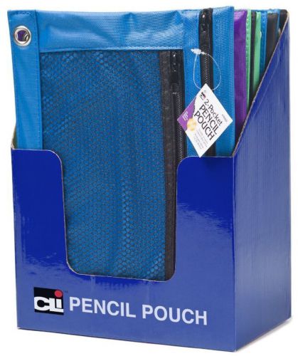 Pencil Pouch With Pockets Front Mesh Pocket 24 Pouches Per Display Colors
