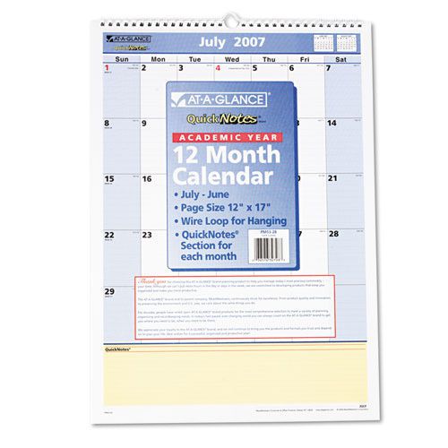 At-A-Glance Brand Monthly Wall Calendar 12&#034;x17&#034;. Sold as Each