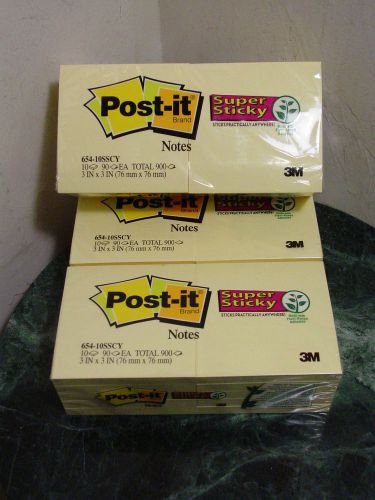 3 post-it (3&#034; x 3&#034;) canary yellow super sticky note pads 2700ct for sale