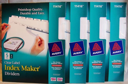 4- Avery  #11416 Index Maker Clear Label Dividers w/ 5 Tabs, 4 PACKS TOTAL!.