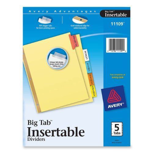 Avery Big Tab Insertable Dividers 5 Tabs Set Filing Storage Binders Folder File