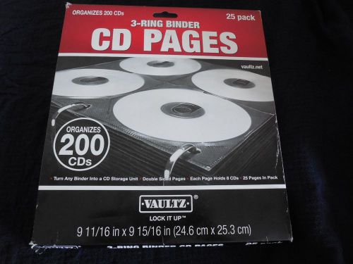 Vaultz CD Binder Pages,8 CD Capacity per Sheet,25 Sheets per Box,Clear and Black