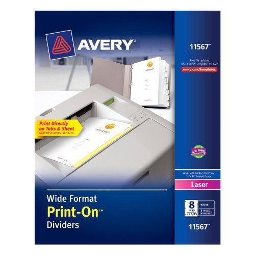 Avery Wide Format Print-On Dividers, White, 8 Tabs, 25 Sets (11567)