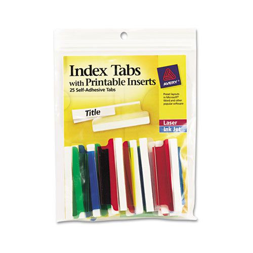 Self-adhesive tabs with white printable inserts, two inch, assorted tab, 25/pack for sale