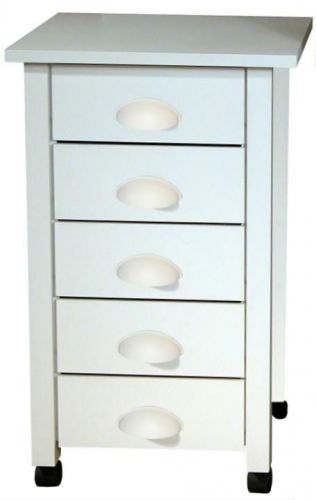 Mobile 5 Drawer Cart in White Finish w Matching Handles [ID 26490]